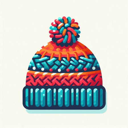 Winter hat with pompon. Vector illustration of knitted hat.のイラスト素材