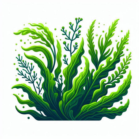 Green seaweed isolated on white background. Vector illustration in cartoon style.のイラスト素材