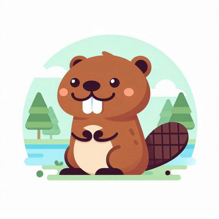 Beaver cartoon character. Cute animal vector illustration in flat styleのイラスト素材