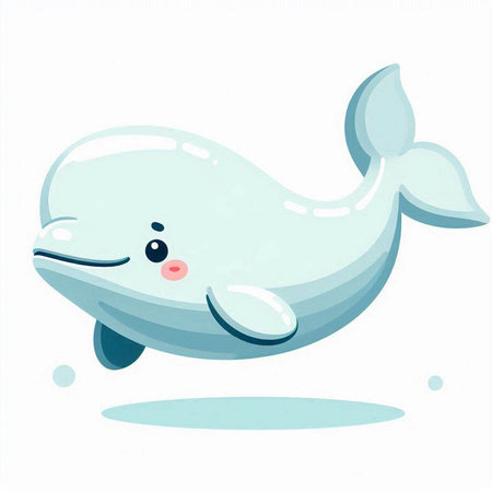 funny cartoon white whale isolated on a white background. vector illustrationのイラスト素材