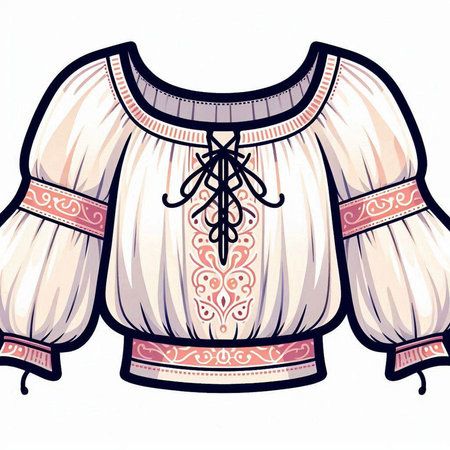 Illustration of women's blouse with ornament on white background.のイラスト素材