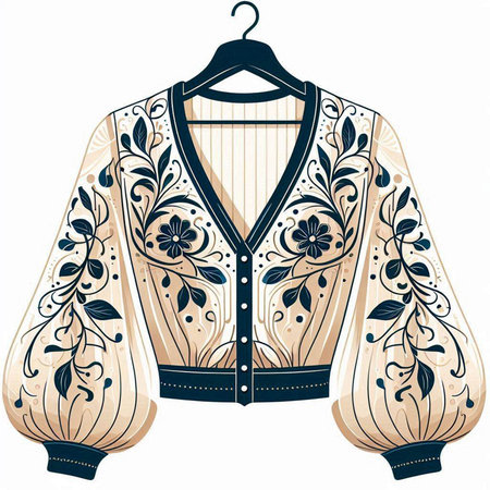 Vintage jacket with floral pattern on a hanger. Vector illustrationのイラスト素材