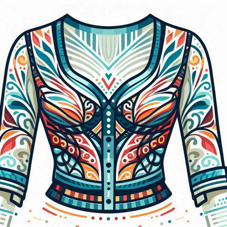 Tribal ethnic patterned blouse. Hand drawn vector illustrationのイラスト素材