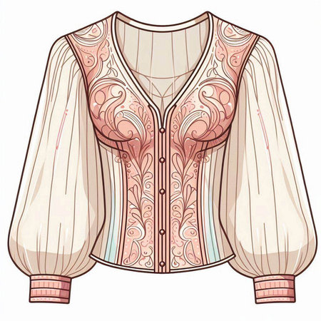 Illustration of women's blouse with a pattern on a white backgroundのイラスト素材