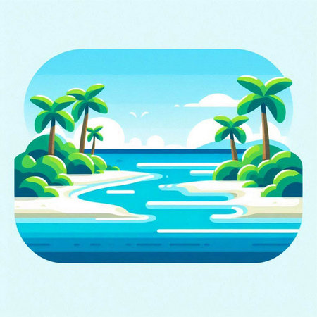 Tropical island with palm trees and sea. Vector illustration.のイラスト素材
