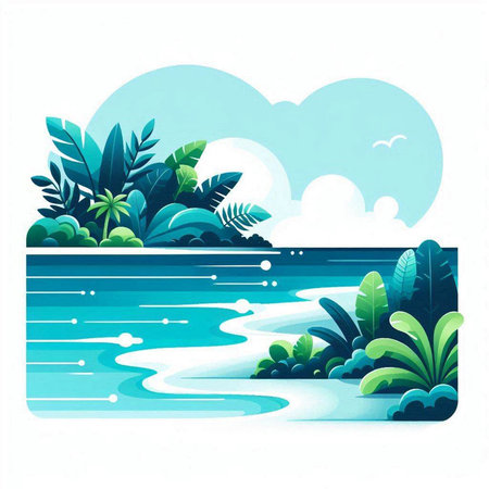 Vector illustration of a tropical island in the ocean. Landscape.のイラスト素材