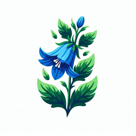 Blue bellflower. Hand drawn vector illustration isolated on white background.のイラスト素材