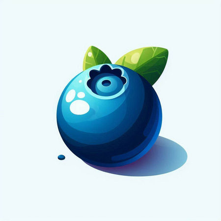 Blueberry with green leaves and drops of water. Vector illustration.のイラスト素材