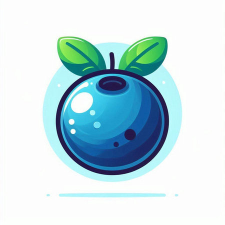 Blueberry icon. Vector illustration of a blueberry with leaves.のイラスト素材