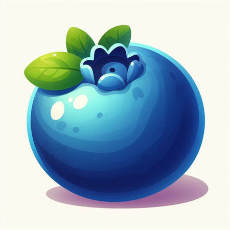 Blueberry with leaves on a white background. Vector illustration in cartoon style.のイラスト素材