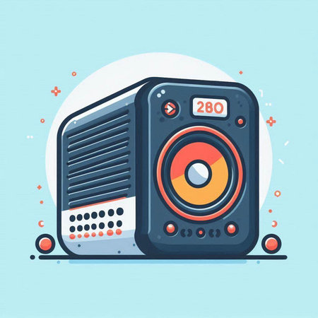 Vector illustration of music speaker on blue background. Flat style design.のイラスト素材
