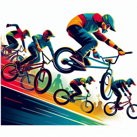 Bicyclists racing on the road. Extreme sport vector illustrationのイラスト素材