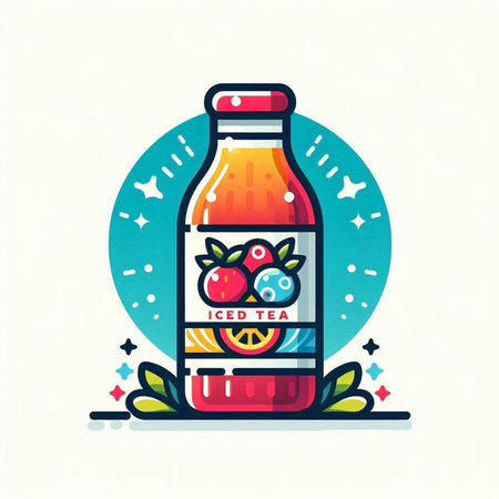 Sauce bottle with fruits and berries, flat vector illustration.のイラスト素材