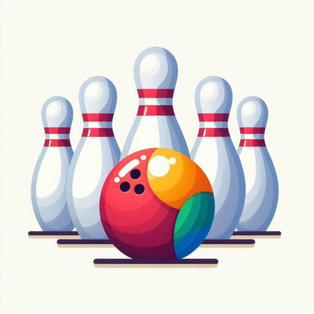 Bowling ball and skittles on white background. Vector illustration.のイラスト素材