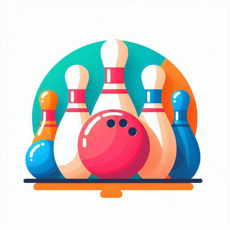 Bowling game vector illustration. Set of bowling pins and bowls.のイラスト素材