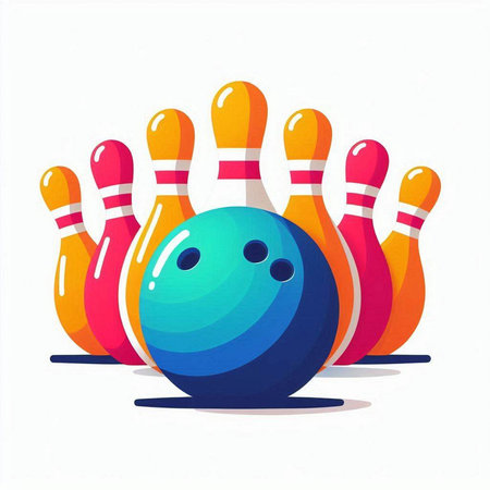 Bowling ball and skittles isolated on white background. Vector illustration.のイラスト素材