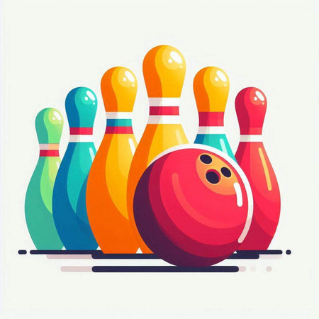 Bowling ball and skittles. Vector illustration in flat styleのイラスト素材