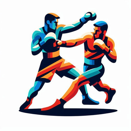 Boxing, muay thai fighters in action, vector illustrationのイラスト素材