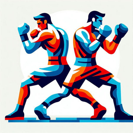 Two boxers are fighting in the ring. Vector illustration of two boxers boxing.のイラスト素材