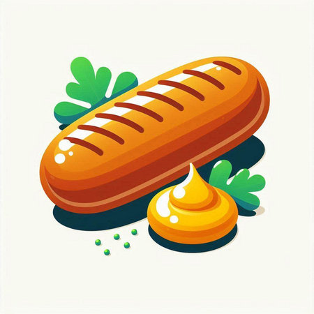 Sausage with mustard and clover leaves. Vector illustration.のイラスト素材