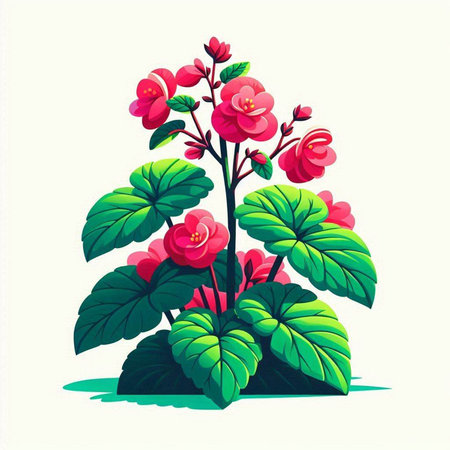 Beautiful pink begonia flowers on white background. Vector illustration.のイラスト素材
