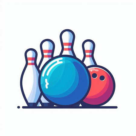 Bowling ball and skittles icon. Vector illustration in flat styleのイラスト素材