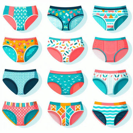 Women's panties. Set of different types of underwear. Vector illustrationのイラスト素材