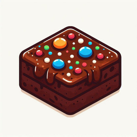 Chocolate cake with colorful candies on a white background. Vector illustration.