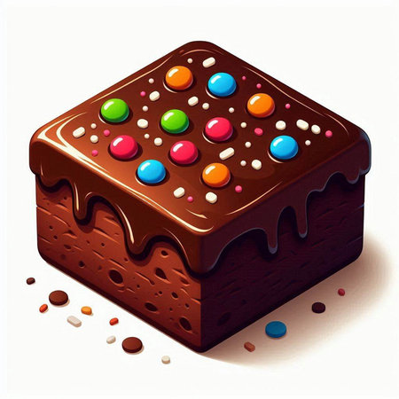 Illustration of chocolate cake with colorful candies on a white backgroundのイラスト素材