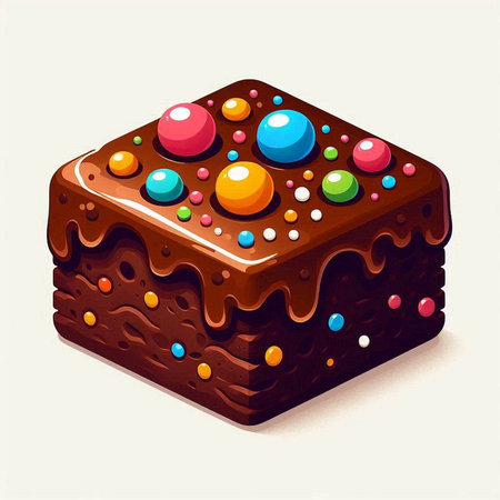 Illustration of a piece of chocolate cake with colorful sprinkles.のイラスト素材