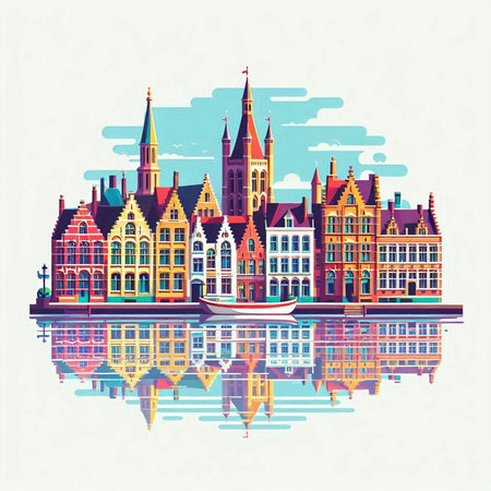 Bruges, Belgium. Landmark of Belgium. Vector illustration.のイラスト素材