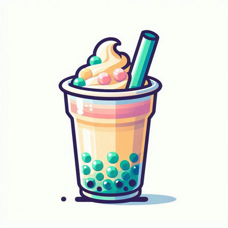 Illustration of a cup of coffee with ice cream and a strawのイラスト素材