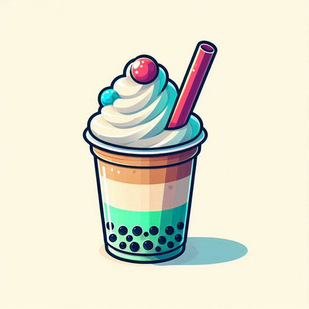 Coffee cup with ice cream. Vector illustration in cartoon style.のイラスト素材