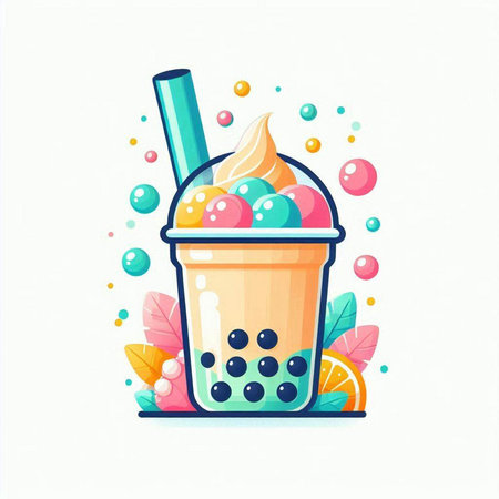 Milkshake with ice cream and candies. Vector illustration.のイラスト素材