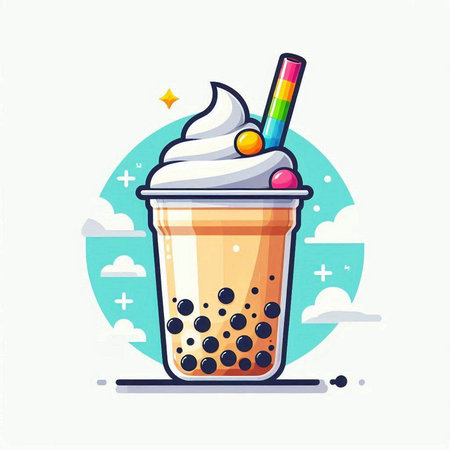 Vector illustration of bubble tea in a glass with ice cream and sprinklesのイラスト素材