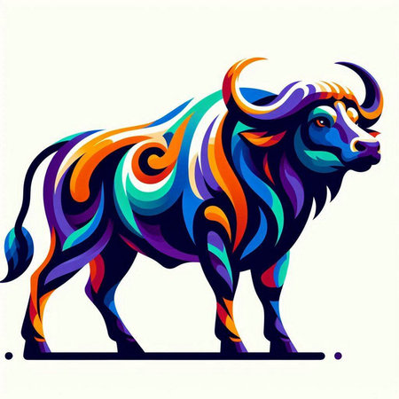 colorful buffalo vector illustration on white background, vector illustration for your designのイラスト素材