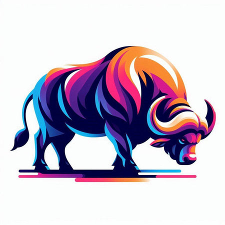 Vector illustration of a stylized bull on a white background with colorful stripesのイラスト素材