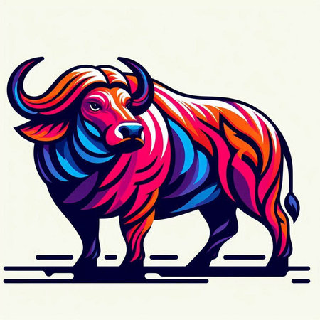 Buffalo. Colorful vector illustration for t-shirt design and other uses.のイラスト素材