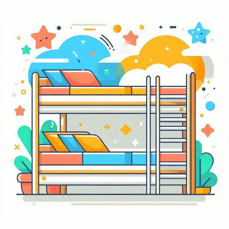 Bunk bed in flat style. Vector illustration for web design.のイラスト素材