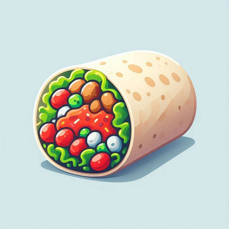 Illustration of a roll of burrito on a blue background.のイラスト素材