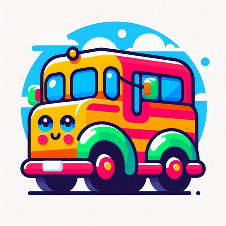 Cute school bus in cartoon style. Colorful vector illustration.のイラスト素材
