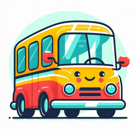 Cute cartoon school bus. Vector illustration in a flat style.のイラスト素材