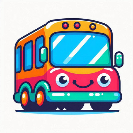 Cute cartoon school bus with eyes and mouth. Vector illustration.のイラスト素材
