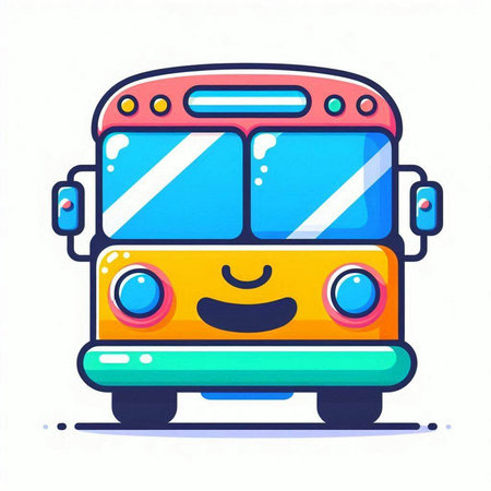 Cute school bus character. Vector illustration in cartoon comic style.のイラスト素材