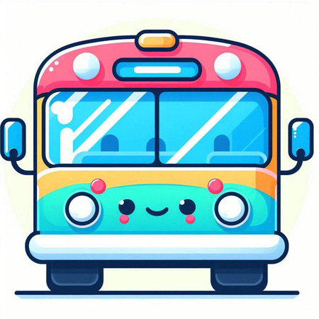 Cute cartoon bus. Vector illustration of a school bus character.のイラスト素材