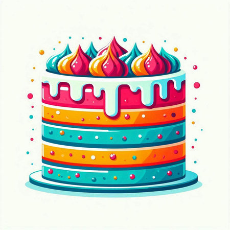 Colorful birthday cake with cream and sprinkles. Vector illustration.のイラスト素材