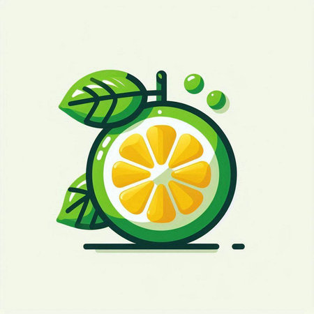 Fruit icon of lime with green leaves. Vector illustration, flat design.のイラスト素材