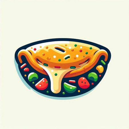 Illustration of pizza on a plate with tomato sauce. Vector illustration.のイラスト素材