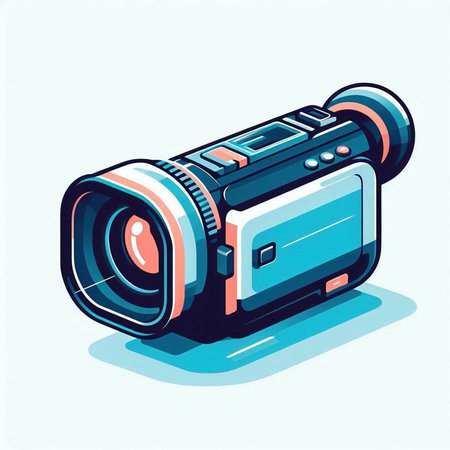 Modern digital video camera isolated on light blue background, vector illustration.のイラスト素材