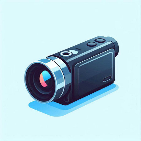 Digital camera on a blue background. Vector illustration in cartoon style.のイラスト素材